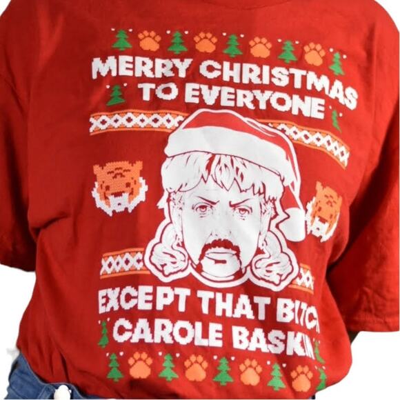 Tiger King Ugly Christmas Tee Carole Tacky Santa Holiday T-Shirt Size XL Unisex - Picture 1 of 12